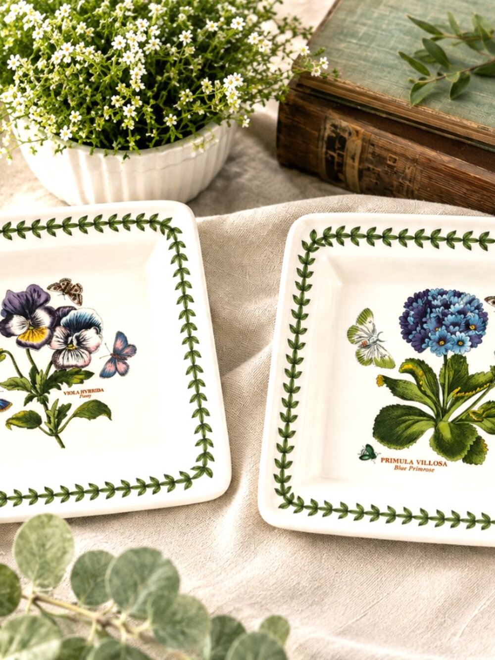 2 Portmeirion Botanic Garden Primrose & Pansy 7" Square Plates Butterflies